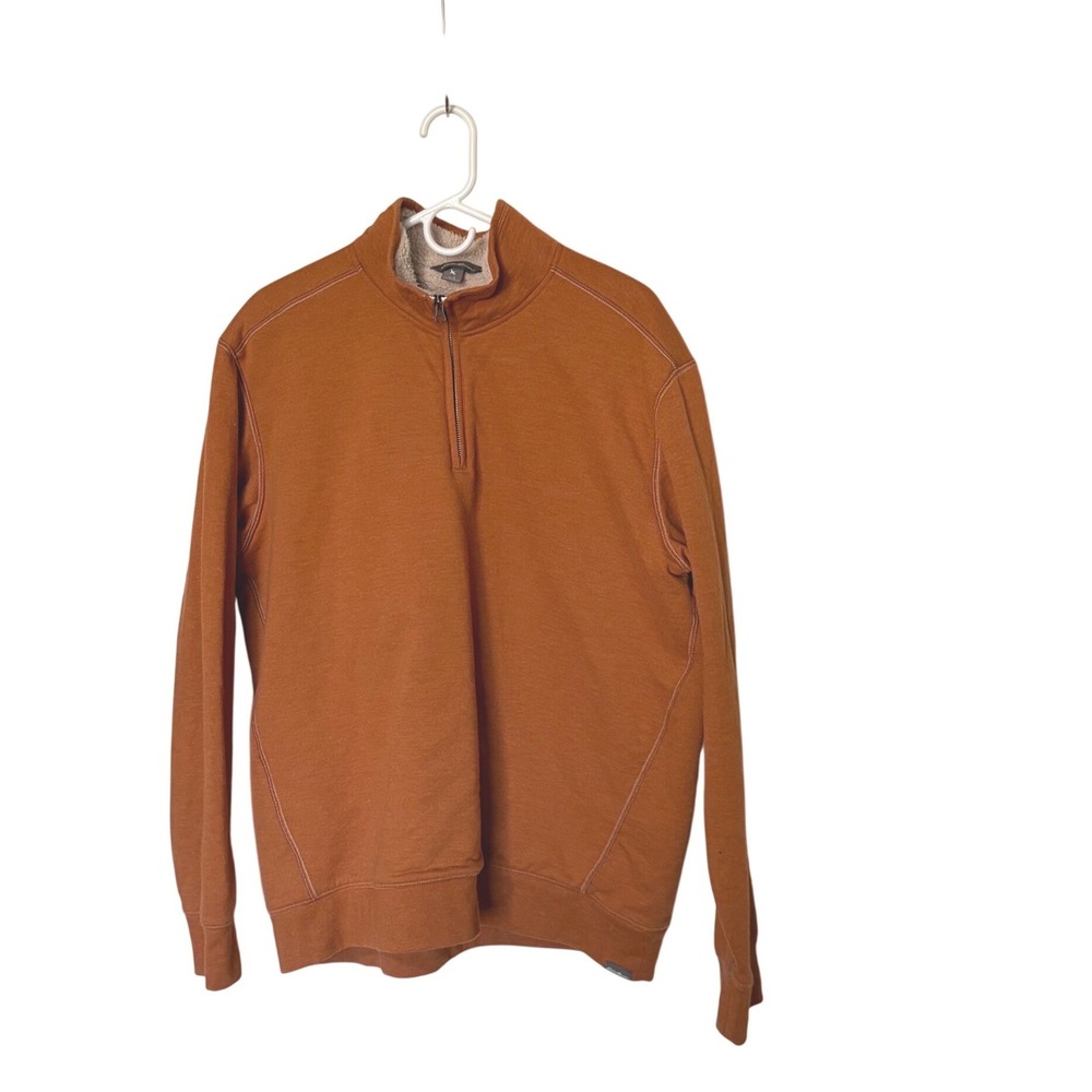 Eddie Bauer Mens Quarter Zip Pullover Burnt Orange Sherpa Lined Neck Fleece L